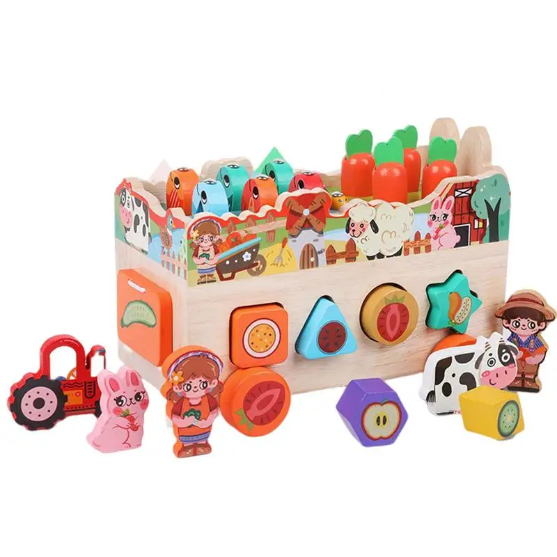 

Carrots Harvest Game Wooden Shape Sorting Matching Orchard Pulling Car Fruit Sorting Cart Farm Game Shape Sorting Matching