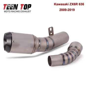 Titanium Alloy For Kawasaki ZX-6R ZX6R 636 2009-2019 Motorcycle Exhaust Muffler Escape Moto Middle Link Pipe Slip-on Exhaust