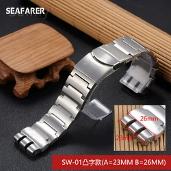 Sleek Silver Stainless Steel Butterfly Clasp Watchband, 23x26mm (G01(23mm))