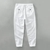 1608 Summer Fashion Men's High Quality 100% Linen Pants Solid Color Simple Basic Casual Loose Breathable Straight Beach Trousers 2