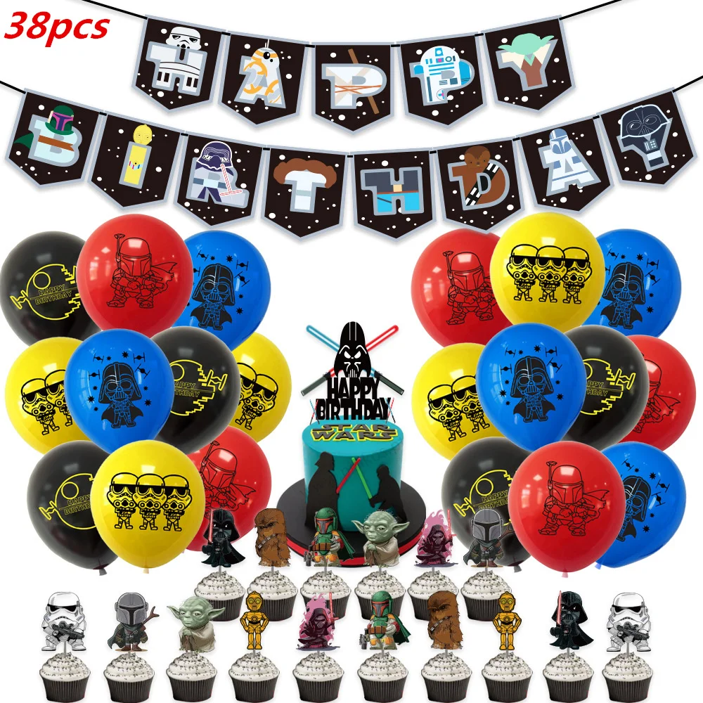 Star Wars Theme Birthday Tableware Set Tablecloth Napkins Birthday Party Table Cover Flags Plates Cups Decora Boys Kids Favors 