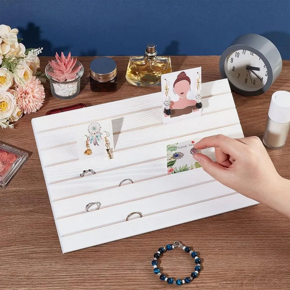 Jewelry Box Wood Earring Card Holder with 2 Detachable Pegs White Jewelry Earring Display Holder Organizer for Selling 11.4&times;7.4"