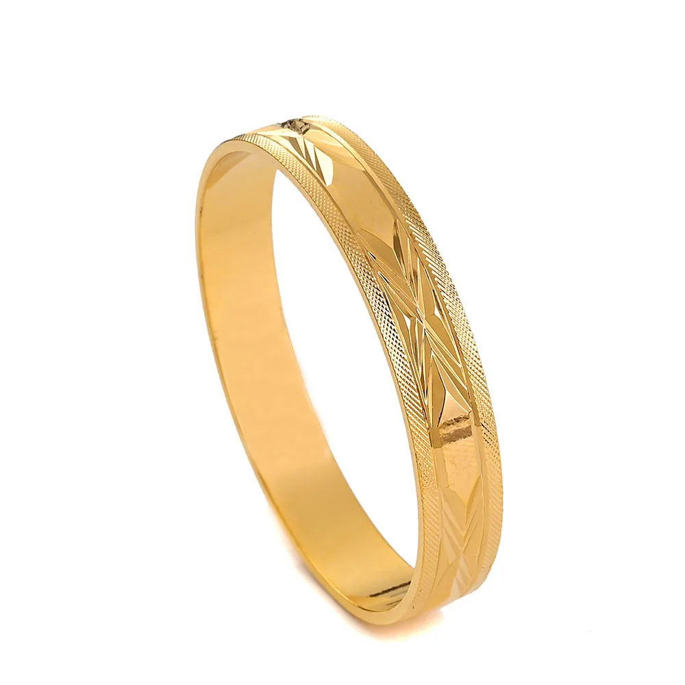 4Pcs 18k 8mm Width 45MM 65MM Dubai Baby Cute Bangles For Girl Jewelry Gold Color Bangles Girls Birthday Jewelry Gifts 2