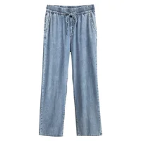 Summer 100KG Plus Size Thin Wide Leg Jeans Casual Premium Drawstring Elastic Waist Lyocell Denim Straight Pants For Women 9365 - Image 6