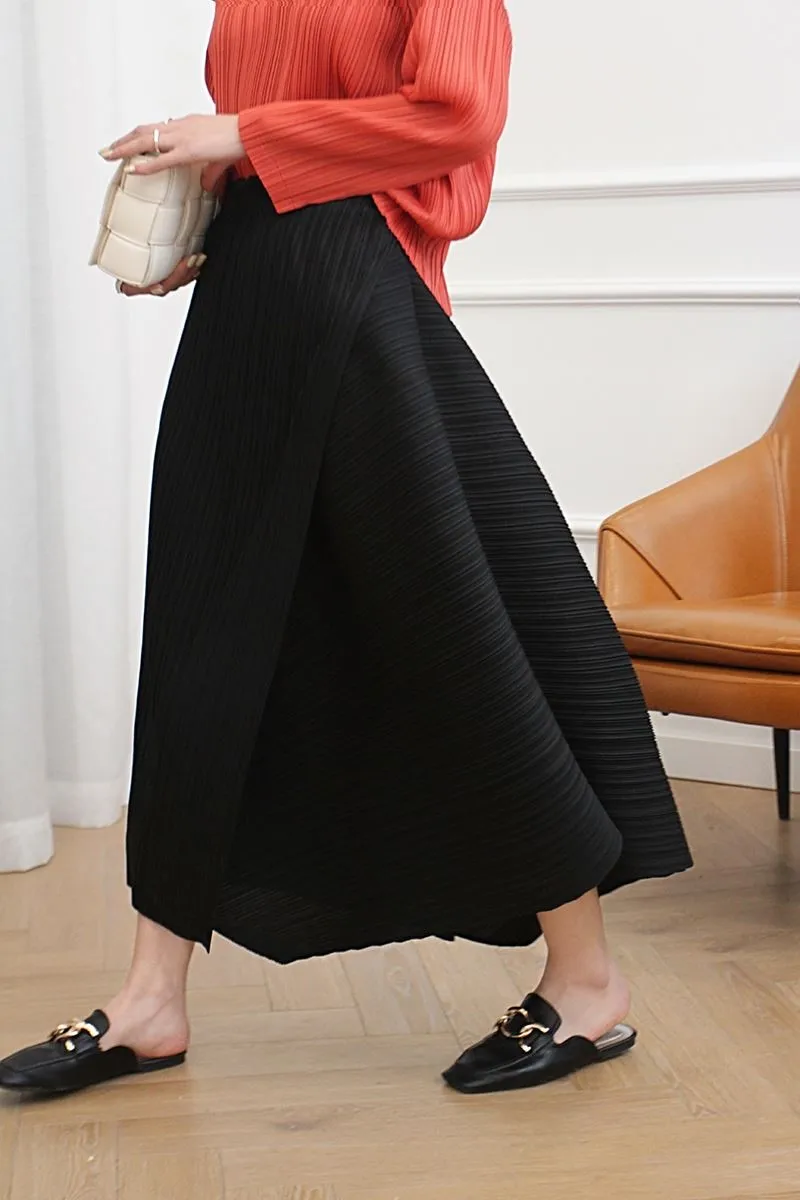 Miyake Pleated Skirt 2023 Autumn New High Waist Loose Irregular Skirt Japanese khaki Skirt Women Aesthetic Designer Clothing