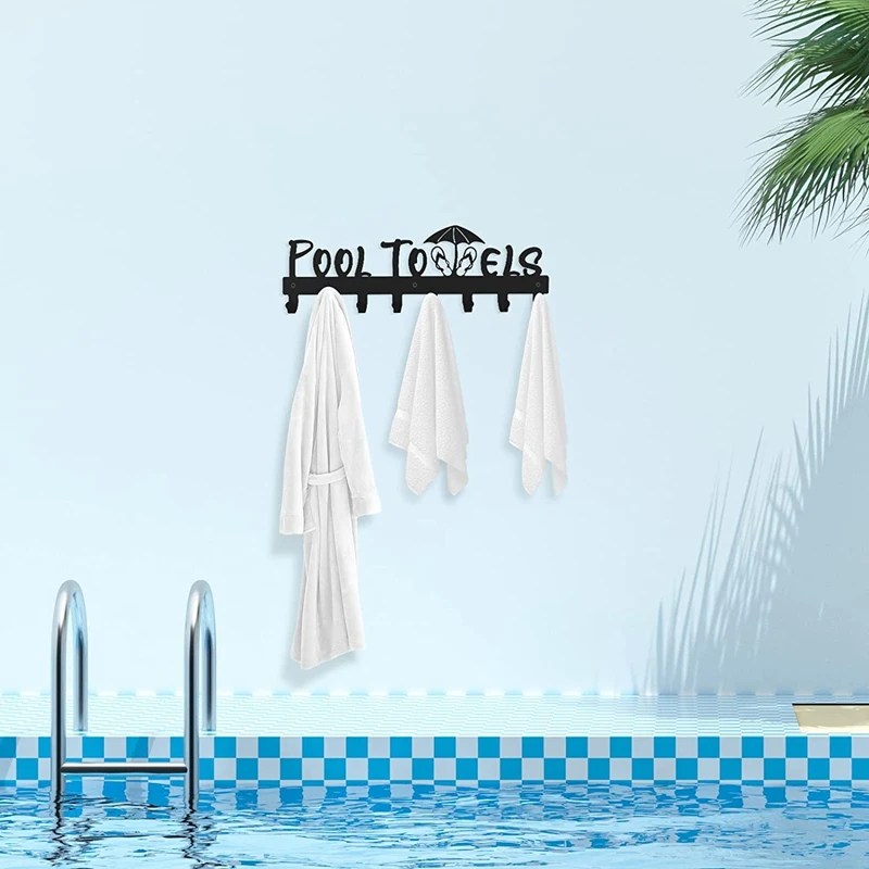 Toallero de piscina de playa con 5 ganchos para toallas de pared, toallero  de metal azul, resistente al óxido y al agua, organizador de almacenamiento  de baño, para colgar tu toalla de baño, bata, : Hogar y Cocina 