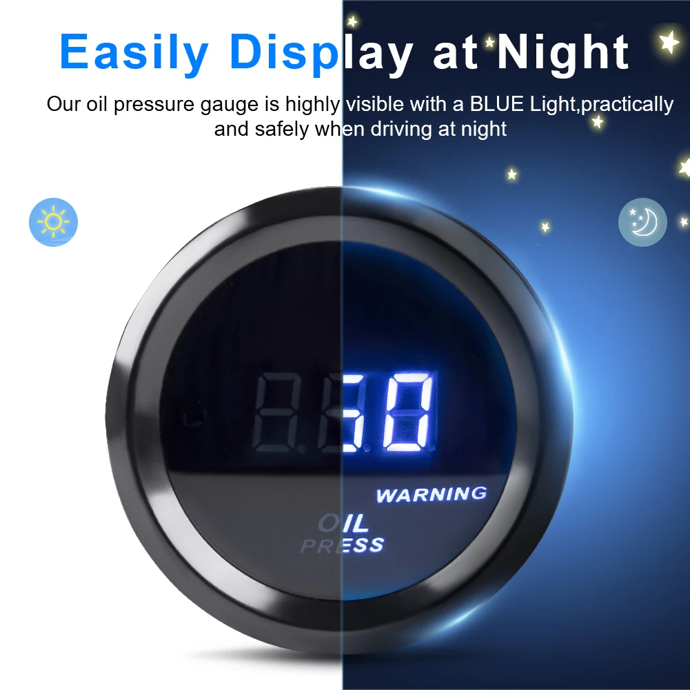 LED Digital Oil Press Gauge 2" 52mm Oil Pressure Gauge With Sensor 0-150PSI Car Oil Pressure Meter 12V For Car Truck Vehicle 3