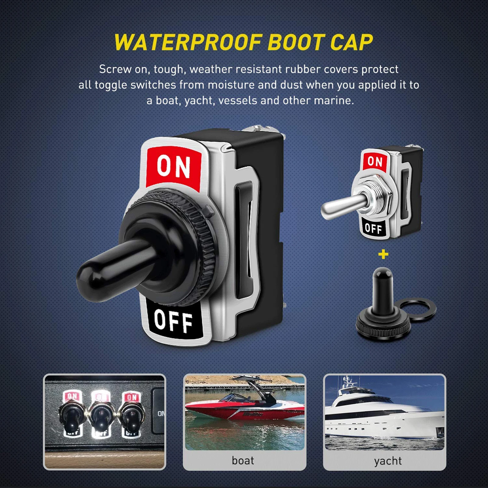 Car Boat Rocker Toggle Switch 2Pin Metal Boot SPST Rocker Switch Waterproof Boot Cap Cover SPST ON/Off Switch for Car RV Marine