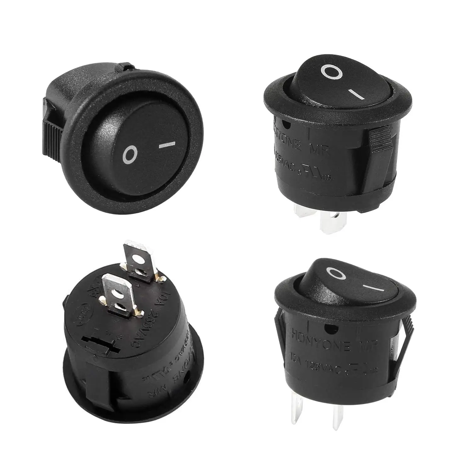 Snap-in Round Rocker Switch SPST Mini Toggle Switch 2 Pin 2 Position Black Button Power ON Off AC 10A/125V 6A/250V 10Pcs