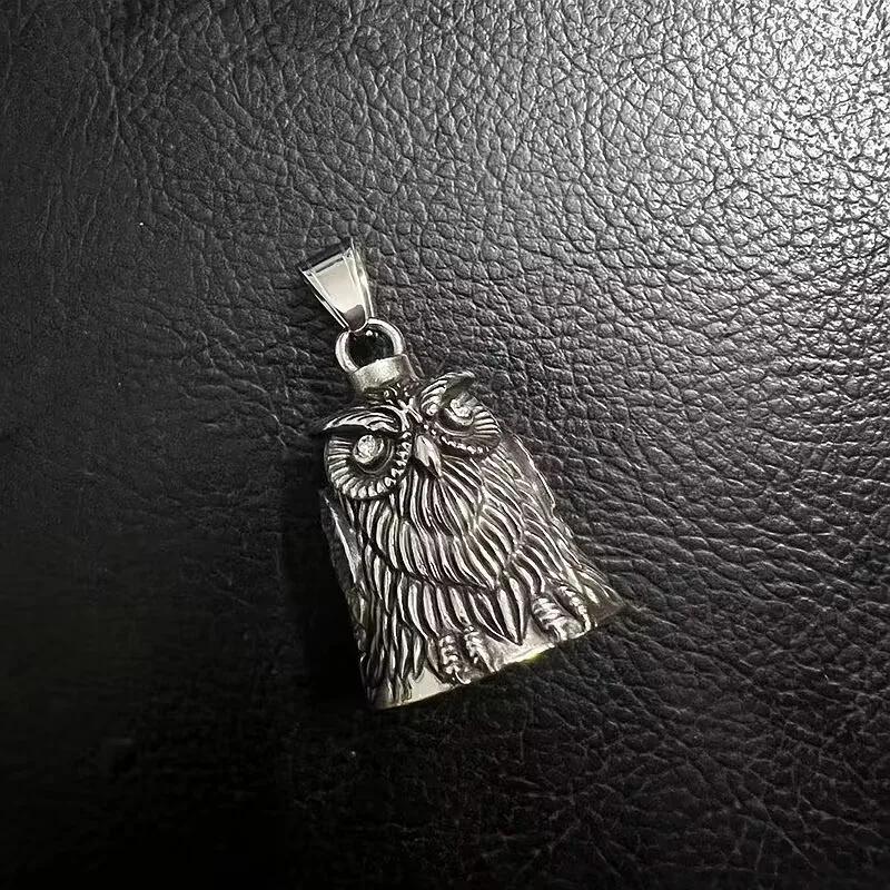 

Wholesale Stainless Steel owl head animal Bell necklace Motorcycle ride lucky bell For Men Women Retro Jewelry Gift