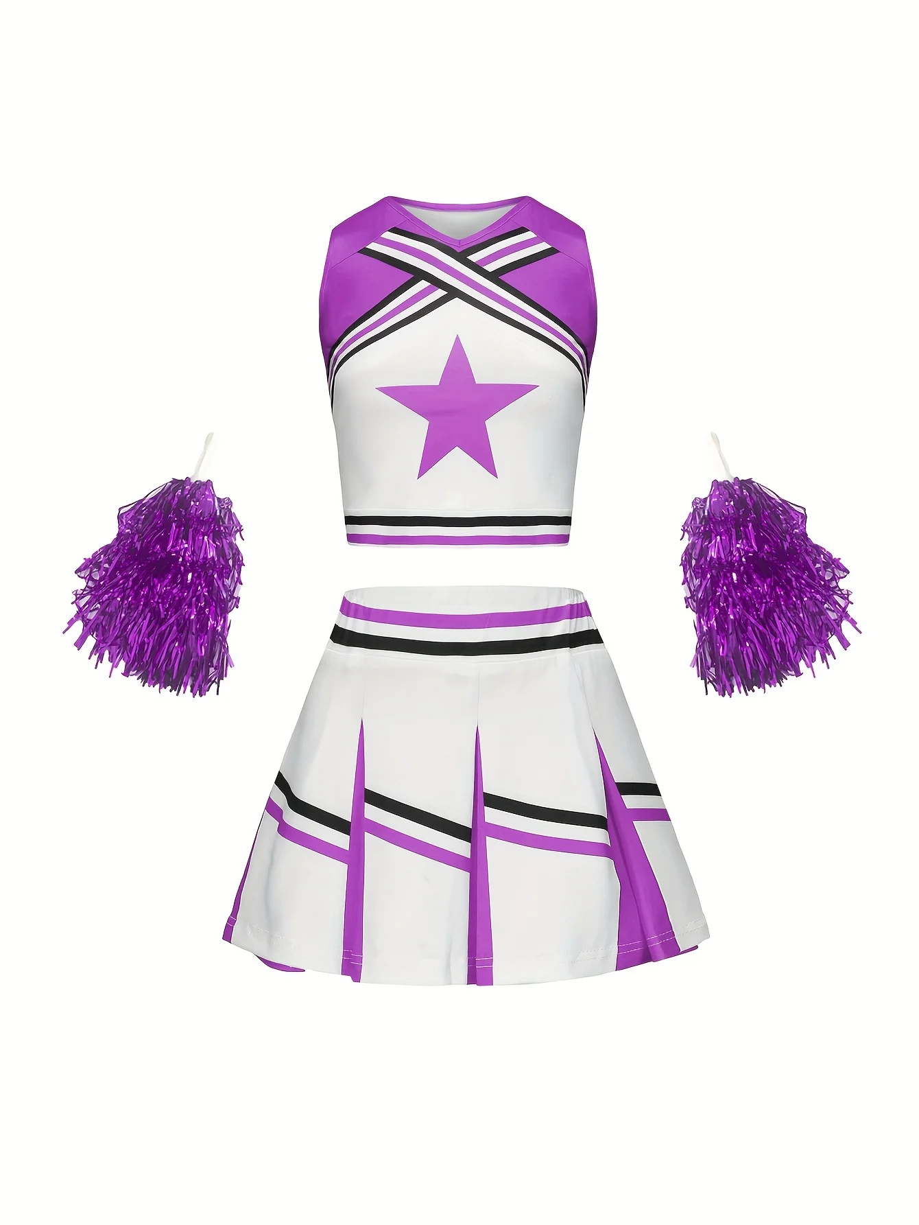 Cheerleader Skirt Suit Girls Kids Star Sports Cute Homecoming Season Performance Costume Multicolor Available Free Pom Poms