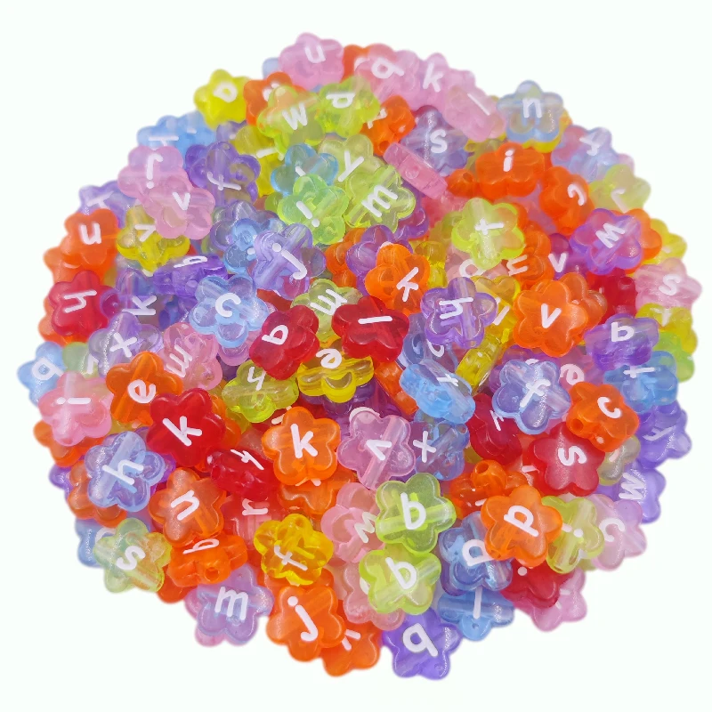 

20Pcs 11mm Transprament Candy Color Flower Letter Loose Beads DIY Crafts Pendant For Jewelry Making Necklace Bracelet