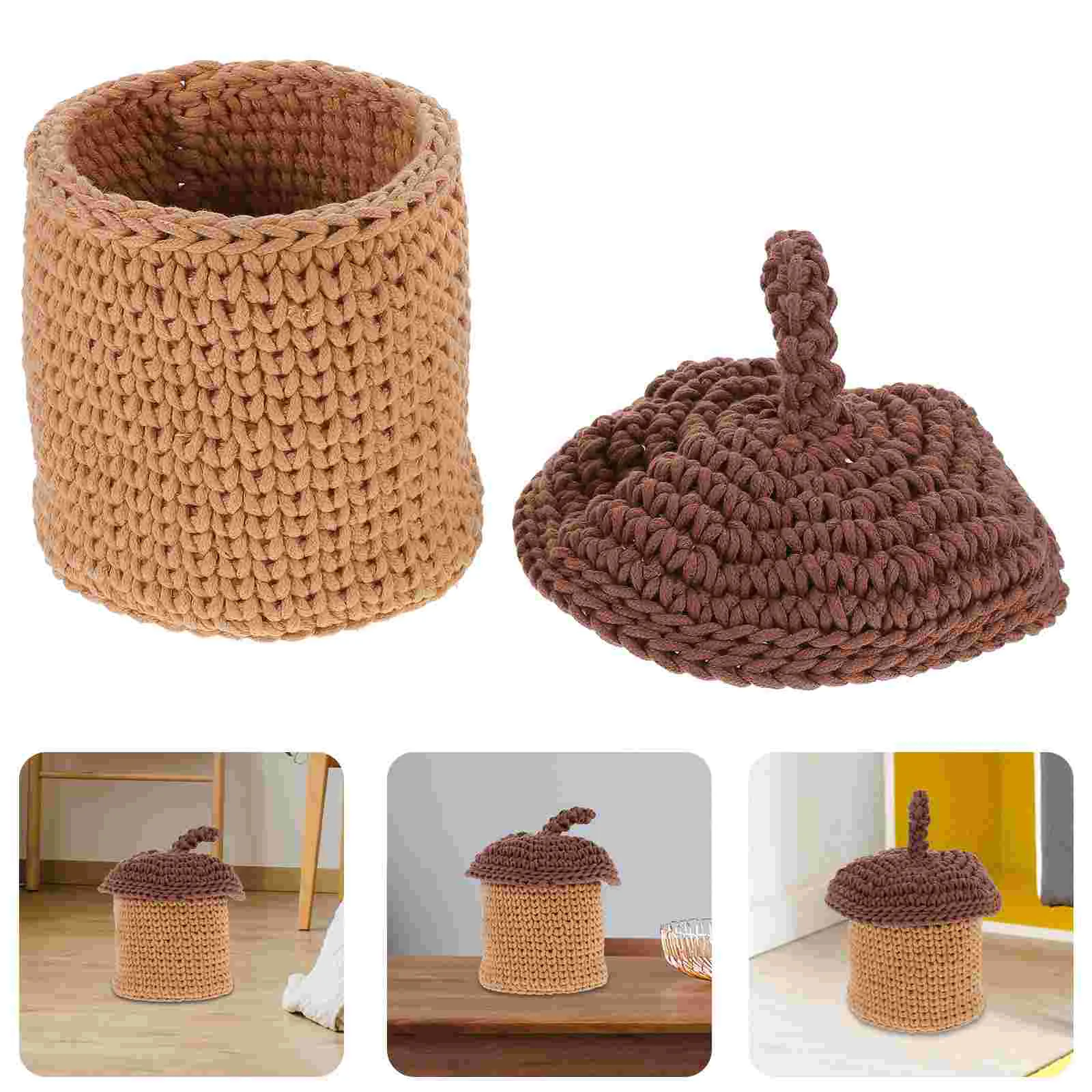 

Desktop Rope Acorn Basket Child Hair Barrettes Kids Storage Bins Cotton Woven Snack Baskets
