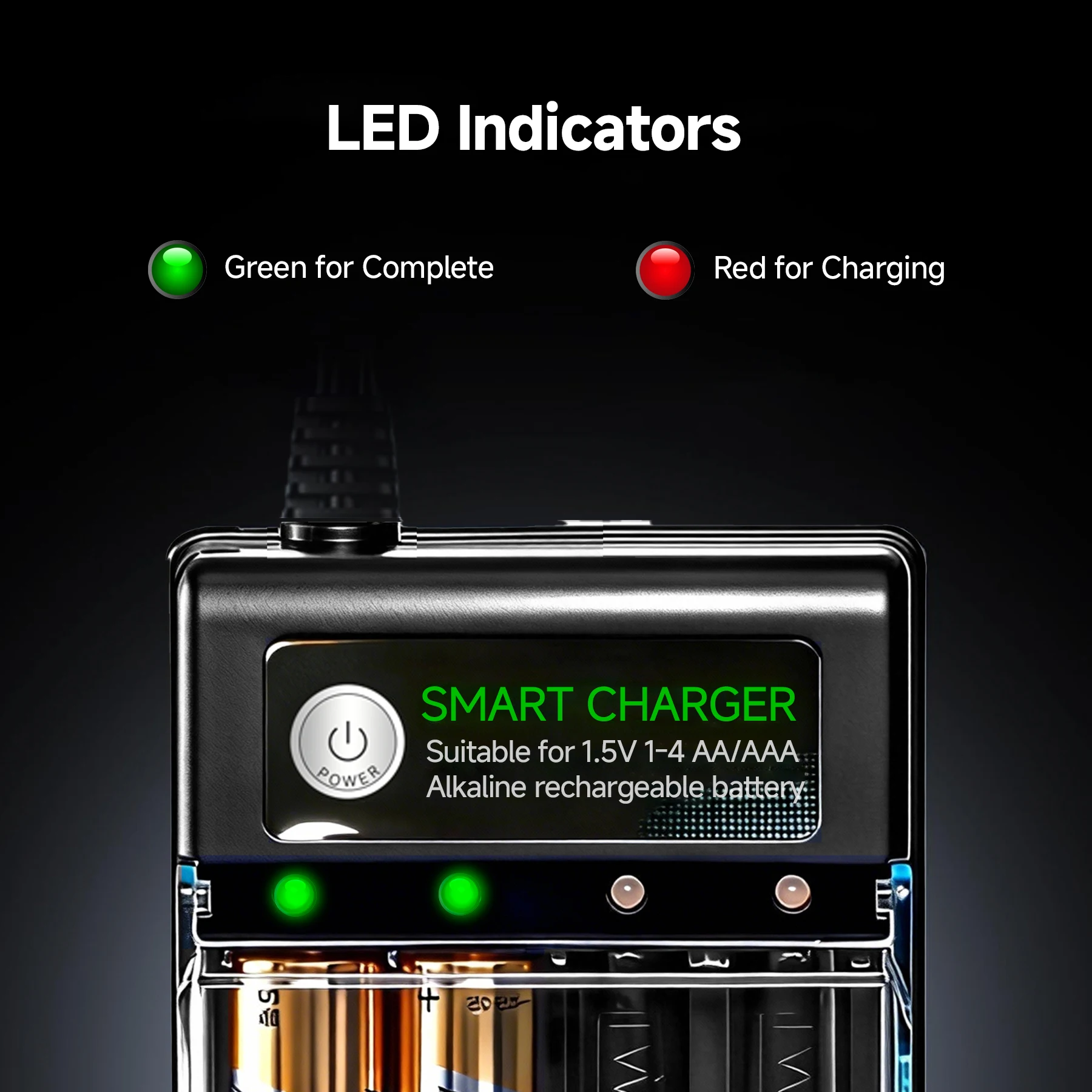 Advanced 4-Slot Smart Battery Charger with Independent Safe Charging and USB-A Connectivity