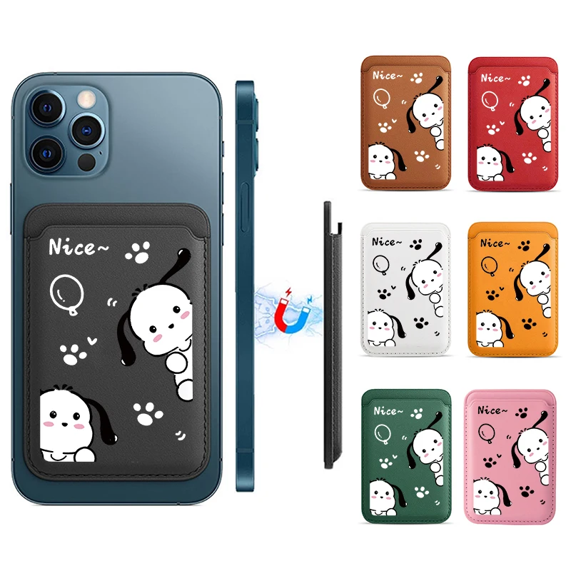 Magsafe Strong Magnetic Card Holder Cartoon Big Ears Dog Case Per Iphone13 12 14Pro 11 Cute Pet Puppy Pu Leather Wallet Cover