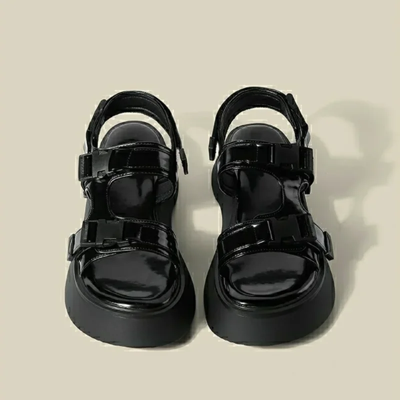 

Sandals for Woman Platform Footwear Outdoor Summer 2023 Black Women's Shoes with Medium Heels Trend Korea New Breathable Fashion