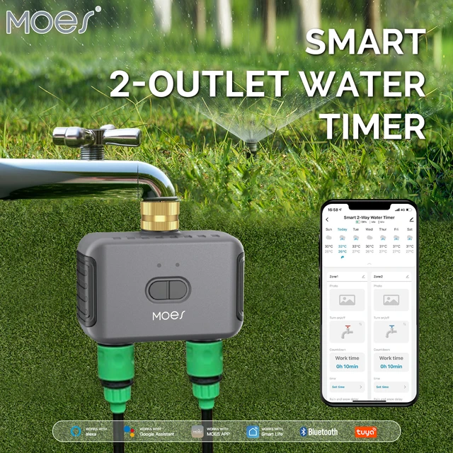 MOES Bluetooth Value Smart Garden Sprinkler Water Timer by 2 Way Rain Delay Filter Programmable Automatic Irrigation Controller
