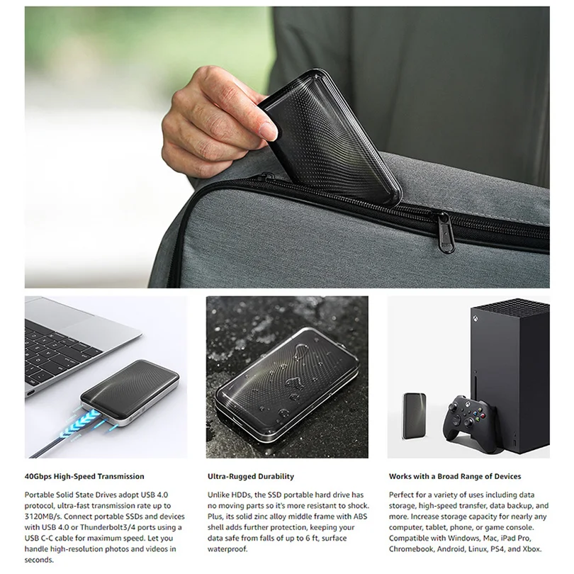 SANZANG USB 4.0 (40Gbps) SSD ポータブル 外付けソリッドステートドライブ 512GB 最大3120MB/s Type C PC/Mac/Android/ゲーム機対応並行輸入品