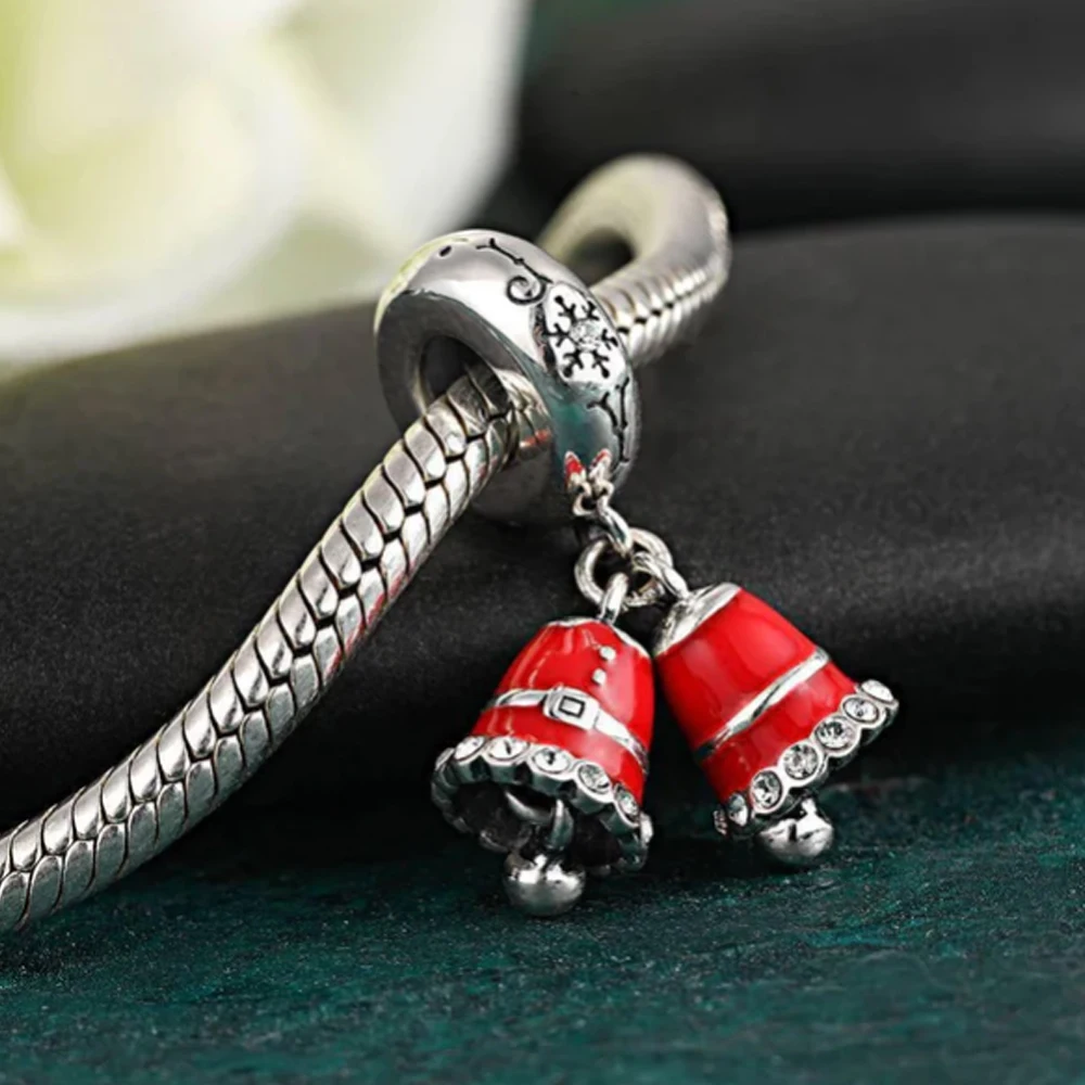 2022 Christmas New 925 Sterling Silver Charm Santa Elk Bells Snowman Pandora Bead fit Original Bracelet For Women DIY Jewelry