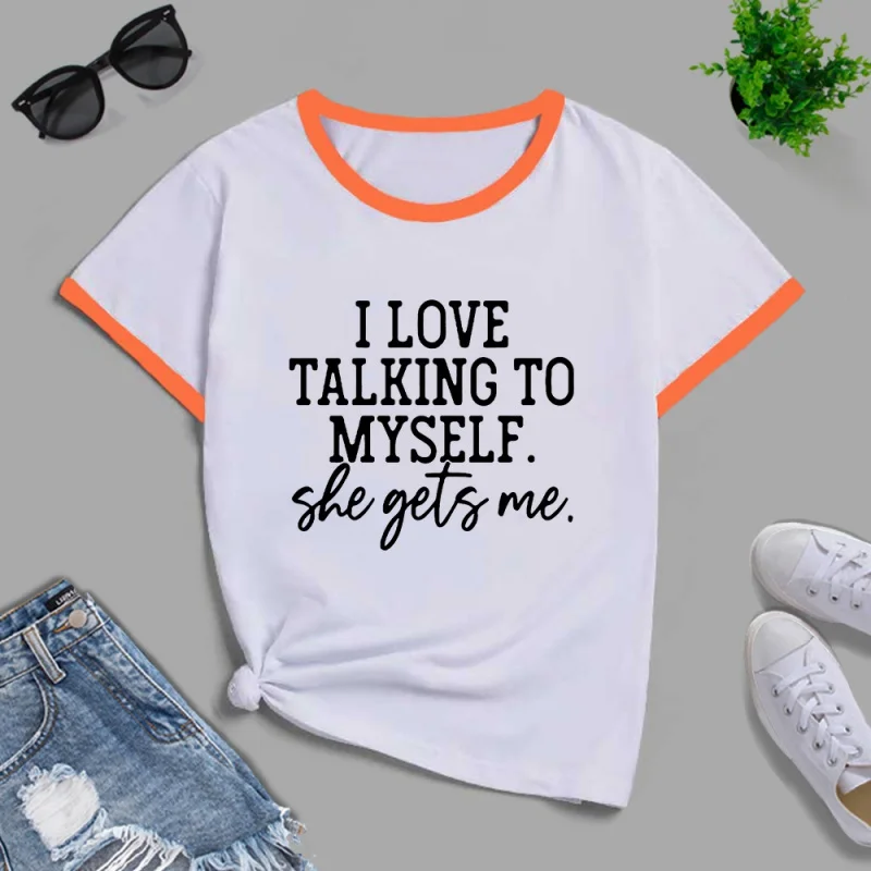 

Fashion Trendy Color blocking Letters Pattern Women's Cotton T-shirt Round neck Loose plus size Short sleeve Women's tops