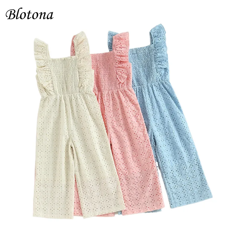 

Blotona Toddler Kids Girls Summer Casual Romper Ruffle Fly Sleeve Floral Hollow Square Collar Jumpsuit Princess Clothes 3-7Years