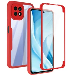 360 Double-Sided Clear Shockproof Phone Case with Full Protection and Camera Lens Guard for Galaxy A22 4G (Red)