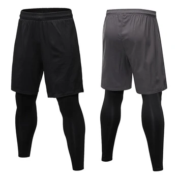 Compression Men's 2 in 1 Leggings Fitness Quick-drying Sports Gym Tights Men Workout Running Stretchy Bodybuilding Jogging Pants 5