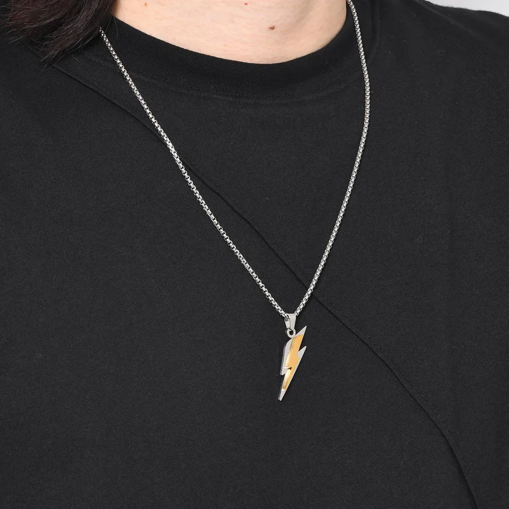 Trendy Lightning Stainless Steel Necklaces for Men,Two Color Lightning Pendant Necklace,Party Hip Hop Jewelry Gifts
