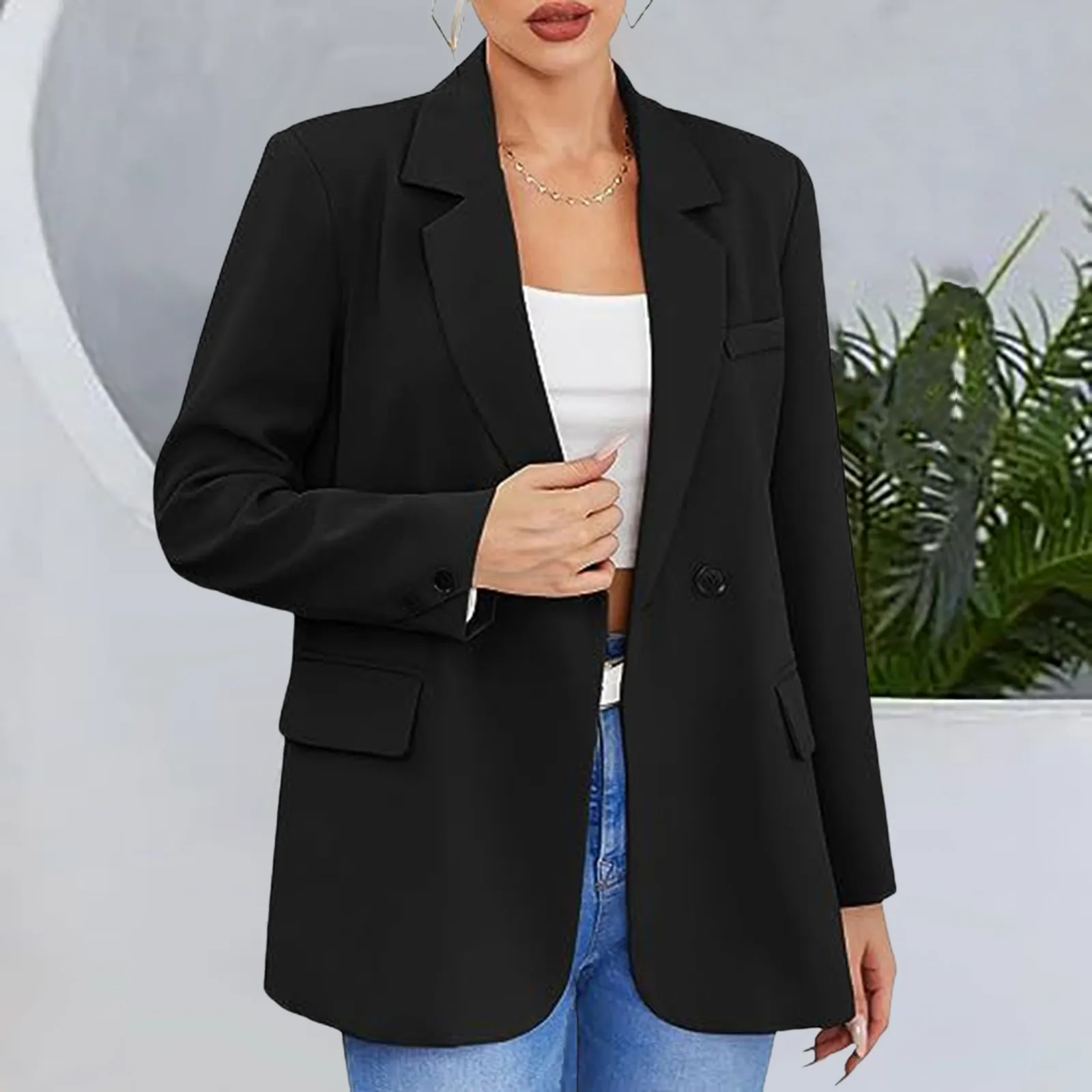 

Black Women Blazer 2023 Formal Slim Blazers Lady Office Work Suit Pockets Jackets Coat Female Solid Notched Blazer Jackets Femme