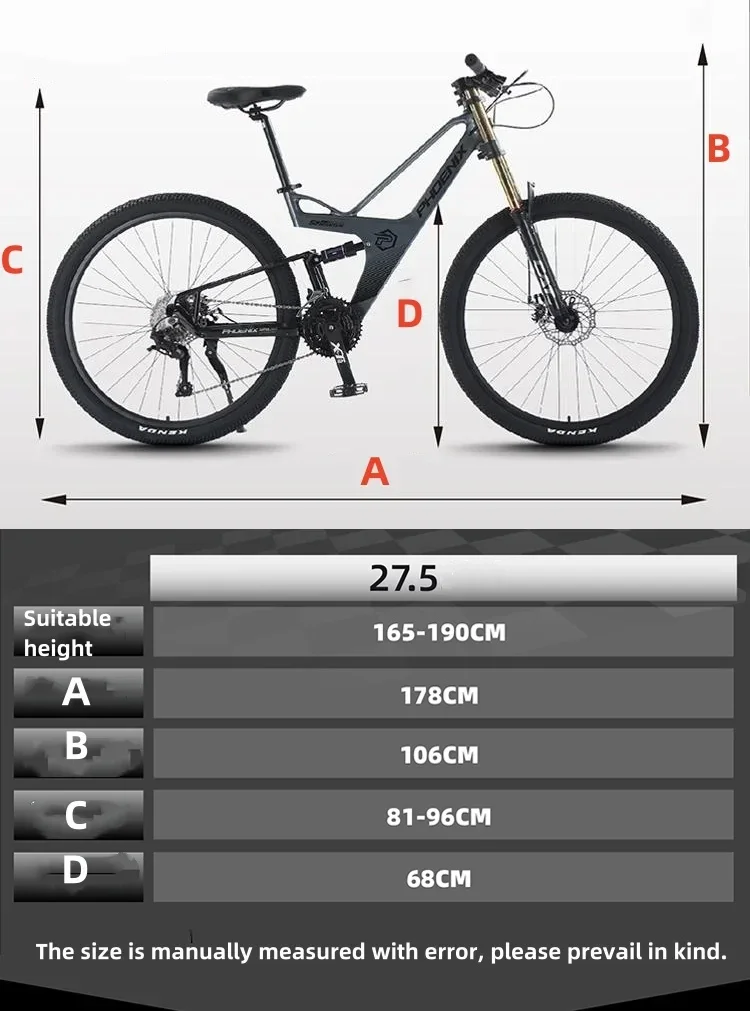 27.5 inch MTB soft tail Downhill Bike double shoulder fork 27/30 speed Cross Country Bicycle Full Suspension Mountain bicicleta