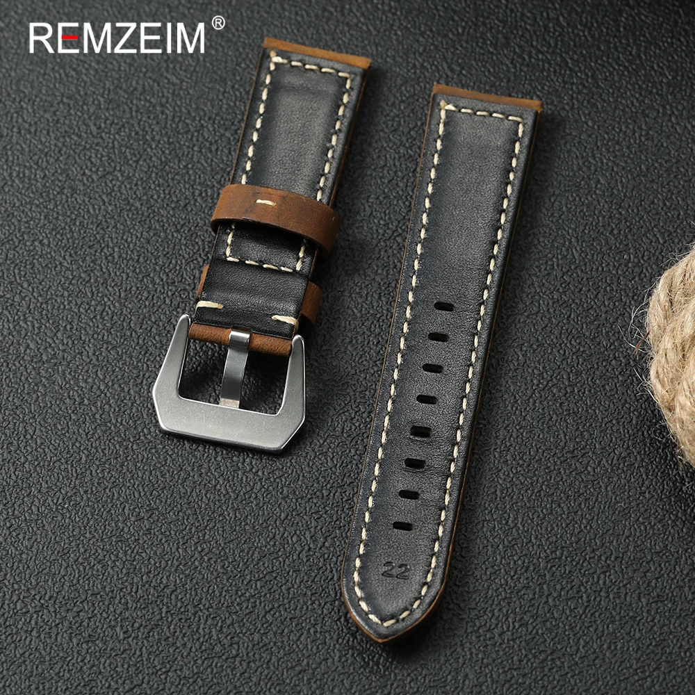 Vintage Crazy Horse Leather Watch Strap - Men's Genuine Cowhide Band, Durable Sport Replacement Bracelet Belt