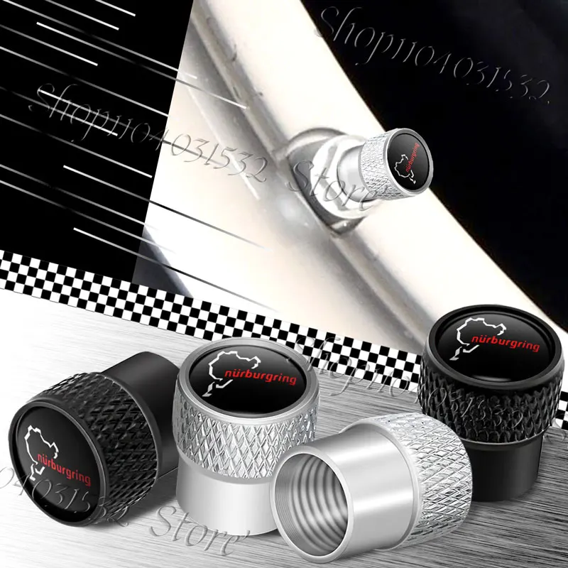Universal Metal Alloy Nurburgring Motor Sport Racing Road Emblem Car Wheel Tire Valve Tyre Air Case Accessories 4Pcs