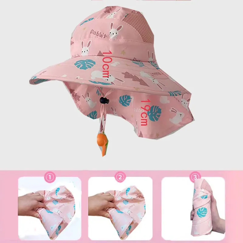 Summer Children UV Protection Shawl Hat Print Kids Large Brim Sunshade Visor 2-10Year Boy Girl Baby Quick Dry Mesh Fisherman Cap 6