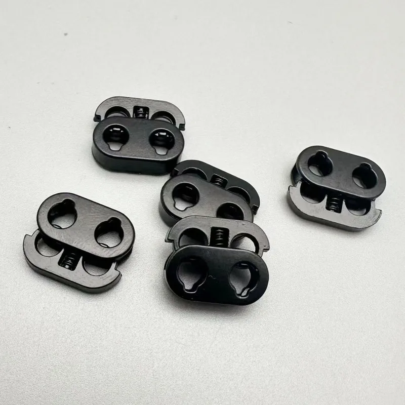 2개입 블랙 메탈 코드 잠금장치, 이중 홀 스프링 디자인, 미끄럼 방지, 모자 끈, 신발끈, DIY 공예용