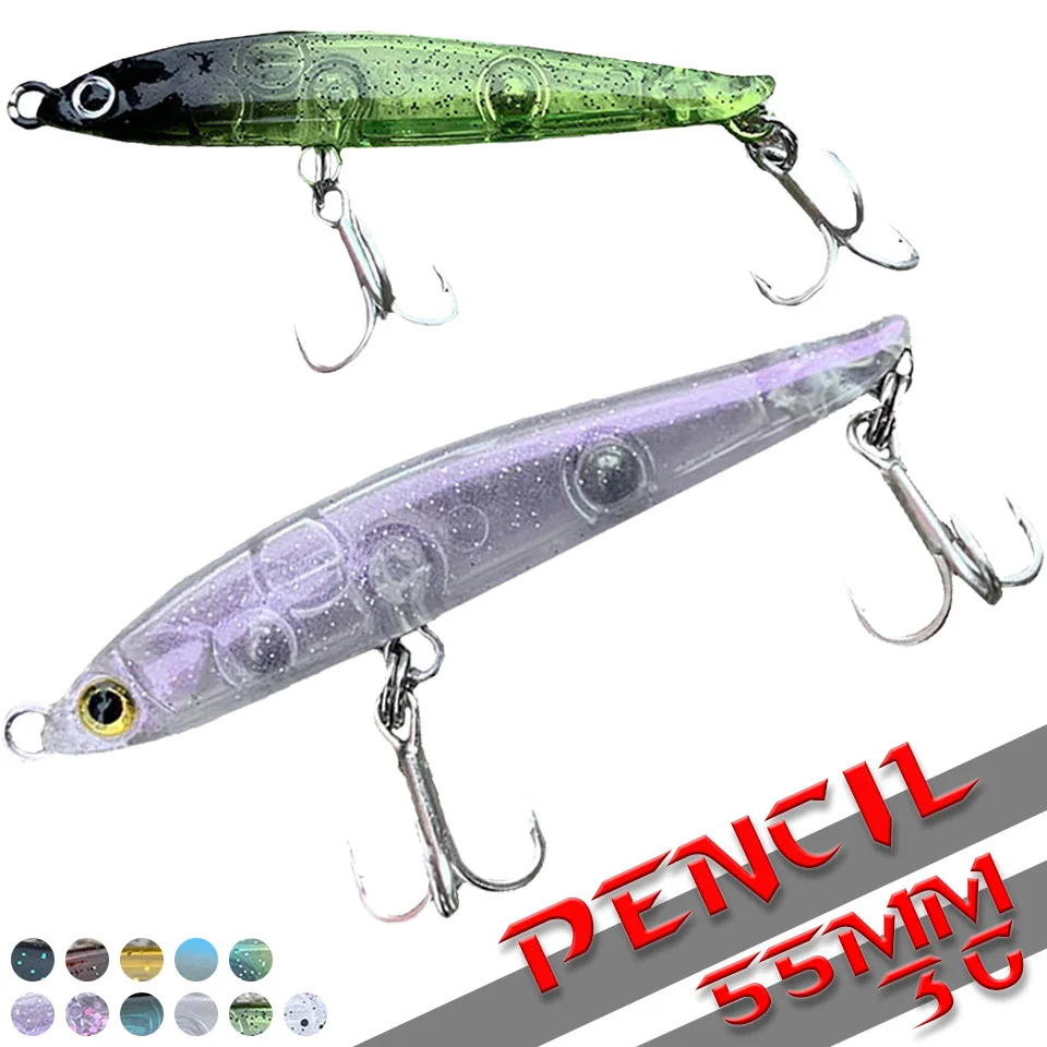 

1Pcs 55MM/3G Pencil Hard Lure Artificial 3D Eyes Fishing Lure Diving Sinking Treble Hooks Hard Bait Swimbait Fishing Tackles