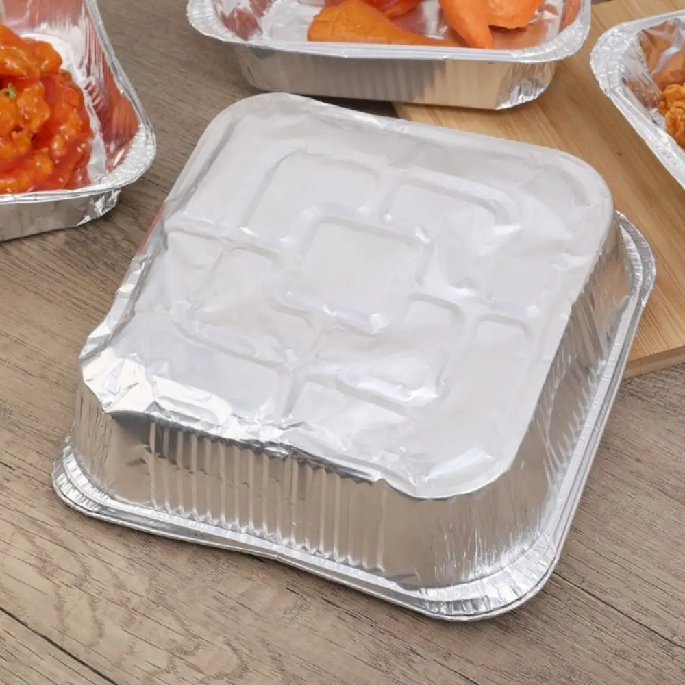 10Pcs 6/7/8 Inch Food Tin Foil Tray Reusable Oil-resistant Aluminum Foil Box Portable Oven BBQ Baking Tools Air Fryer Tray