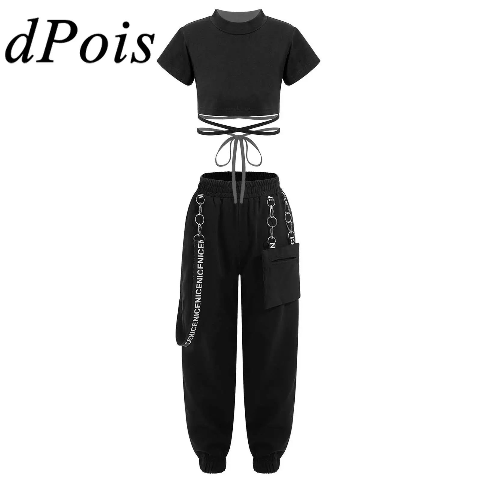 

Children's Jazz Dance Costumes Girls Set Tracksuit Crop Top with Cargo Trousers Kids Hip Hop Clothes Dance Gymnastics Outfits
