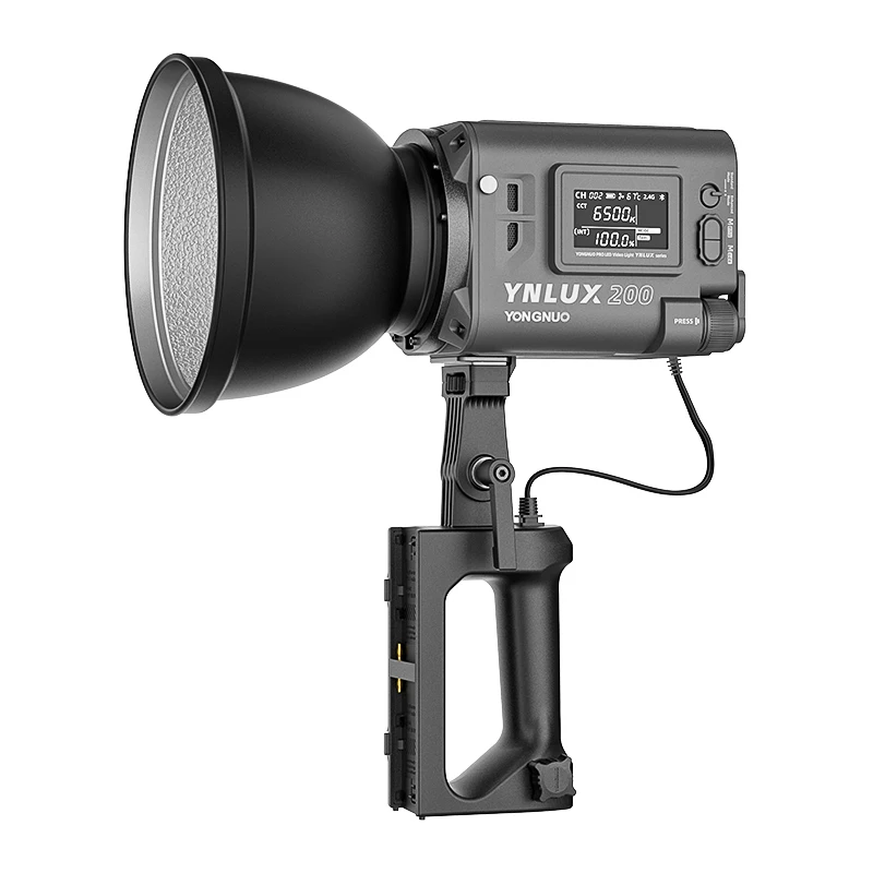 YONGNUO 핸들 전원 어댑터가 있는 휴대용 야외 LED 조명, LUX200 YNLUX200 200W, 2700K-6500K 보웬스 마운트
