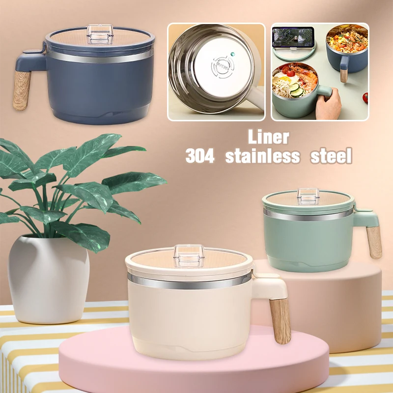 

Instant Noodle Large Cereal Bowl Sealing Lid Soup Mug with Phone Holder Handle
