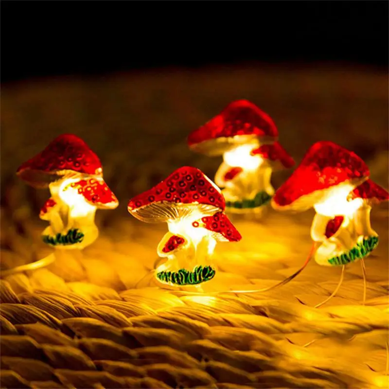 

Lights 3D Mushroom Copper Wire Led Lights Christmas Fairy String Lamps Mushroom Holiday Lights For Garden Party Decor