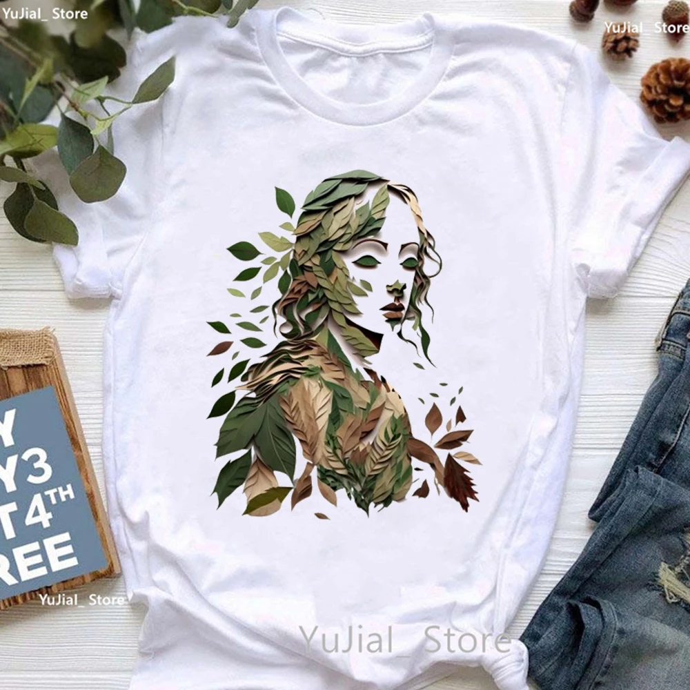 Künstlerische ästhetische grüne Blätter Mädchen drucken T-Shirt Mädchen Sommer Mode Tops T-Shirt Femme weiß rosa Kurzarm T-Shirt – Detail 12