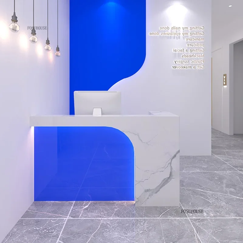 Nordic Company Front Desk Reception Desks Small Cash Register Simple Modern Paint Counter Table Hair Salon Shop Reception Bar D