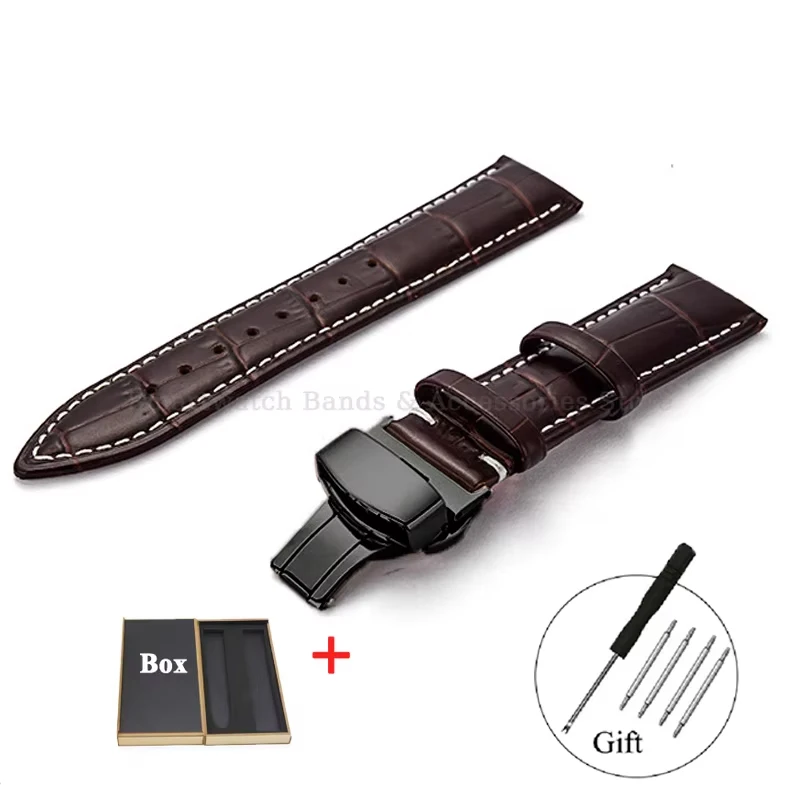 Luxurious Leather Watch Strap with Universal Metal Butterfly Clasp - Multiple Size Options Available