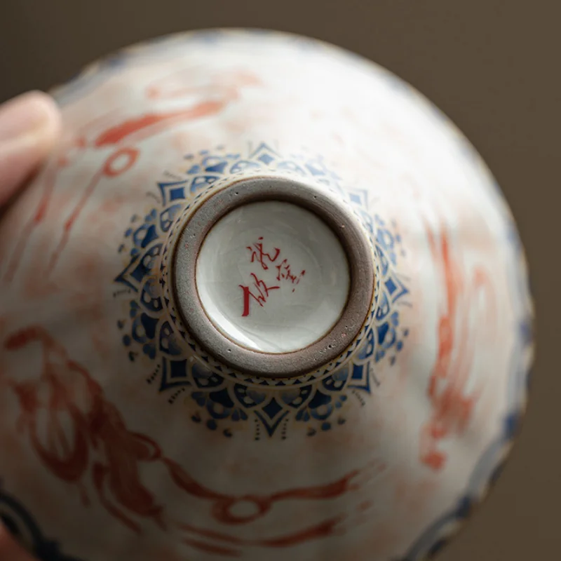 150ml Chinese Dunhuang Apsaras Pattern Gaiwan Creative Ru Kiln Bamboo Hat Tea Tureen Tea Brewing Cover Bowl Cafes Ornaments