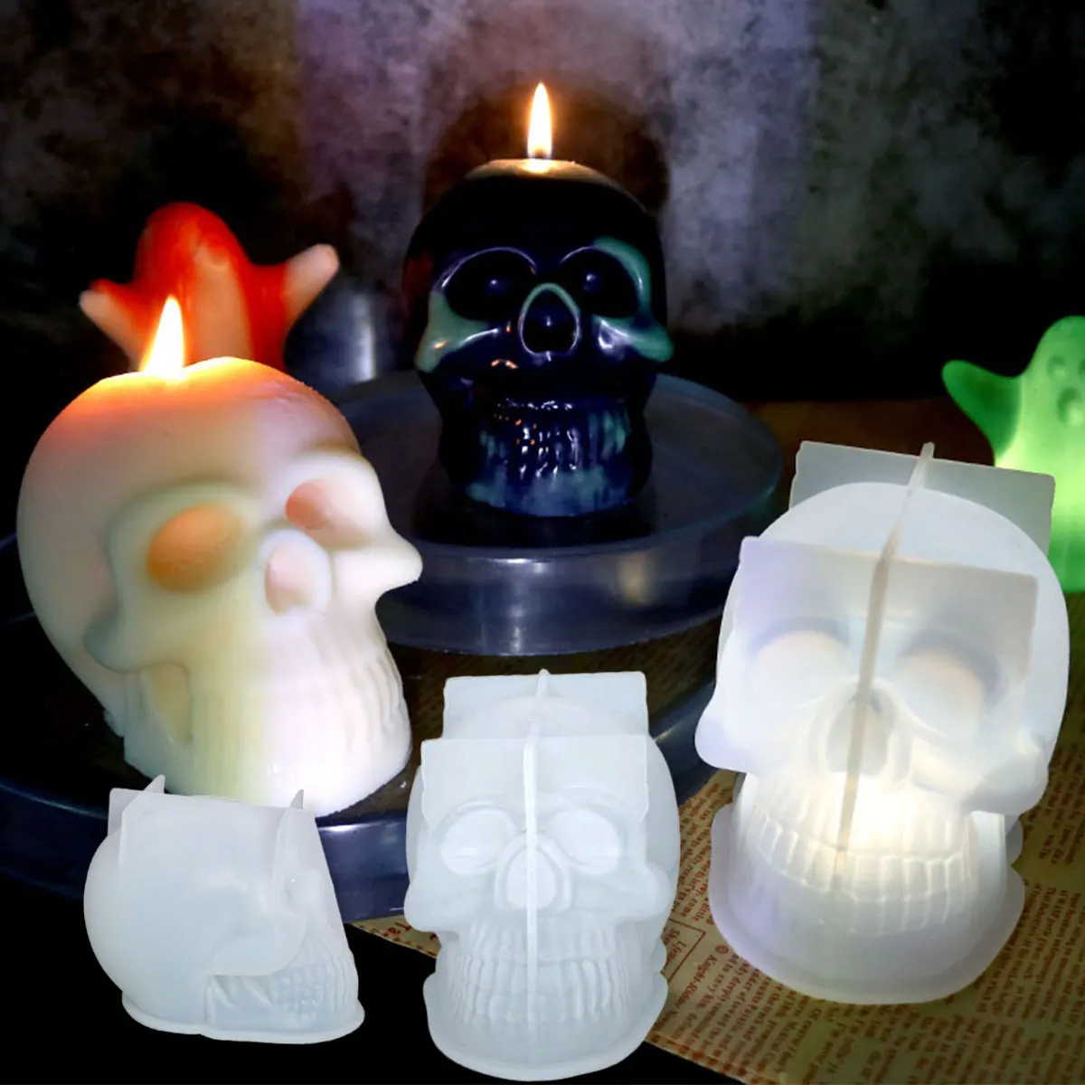 Large Skull Silicone Mold For Candles, Soap, Chocolate - Halloween DIY Craft Mold - View #10