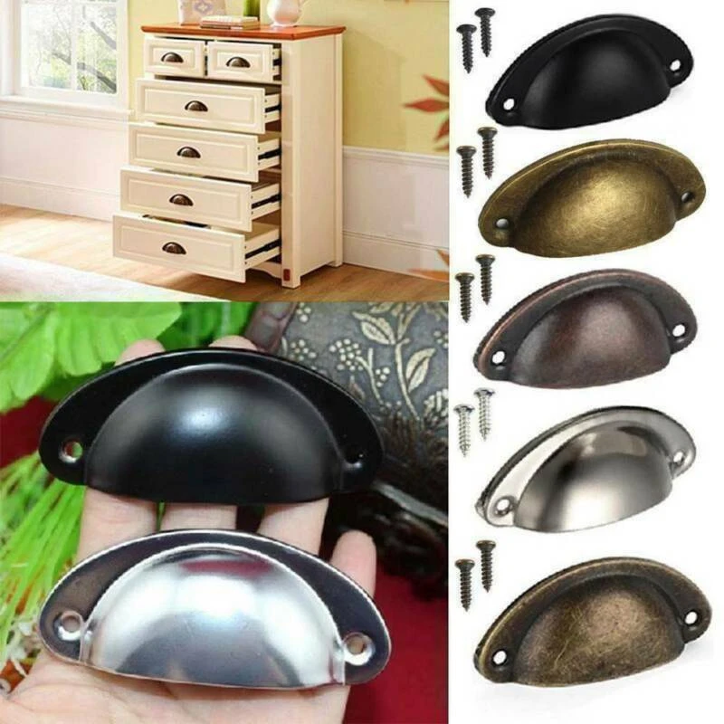 Furniture Handles Cup Pull Shell Handles Half Moon Kitchen Cupboard Cabinet Door Drawer Retro Metal Knobs Handles 6/12Pcs
