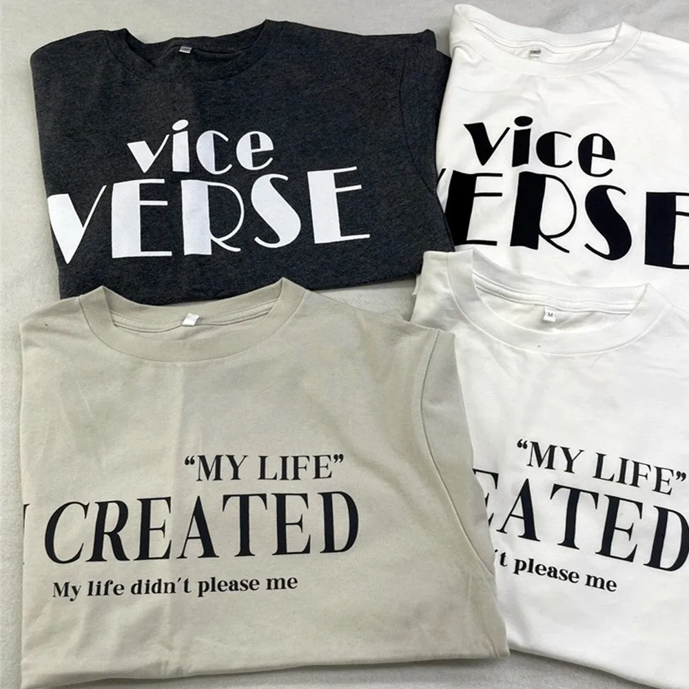 2024 Estate Donna Lettere Stampa Magliette Casual In Cotone Estate Manica Corta Magliette Larghe Kpop Tees