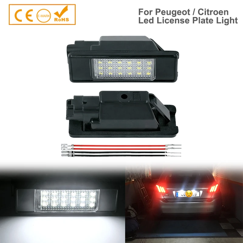 

2Pcs For Peugeot LED Rear License Number Plate Light Lamp 6000k 106 1007 307 308 3008 406 407 508 Canbus