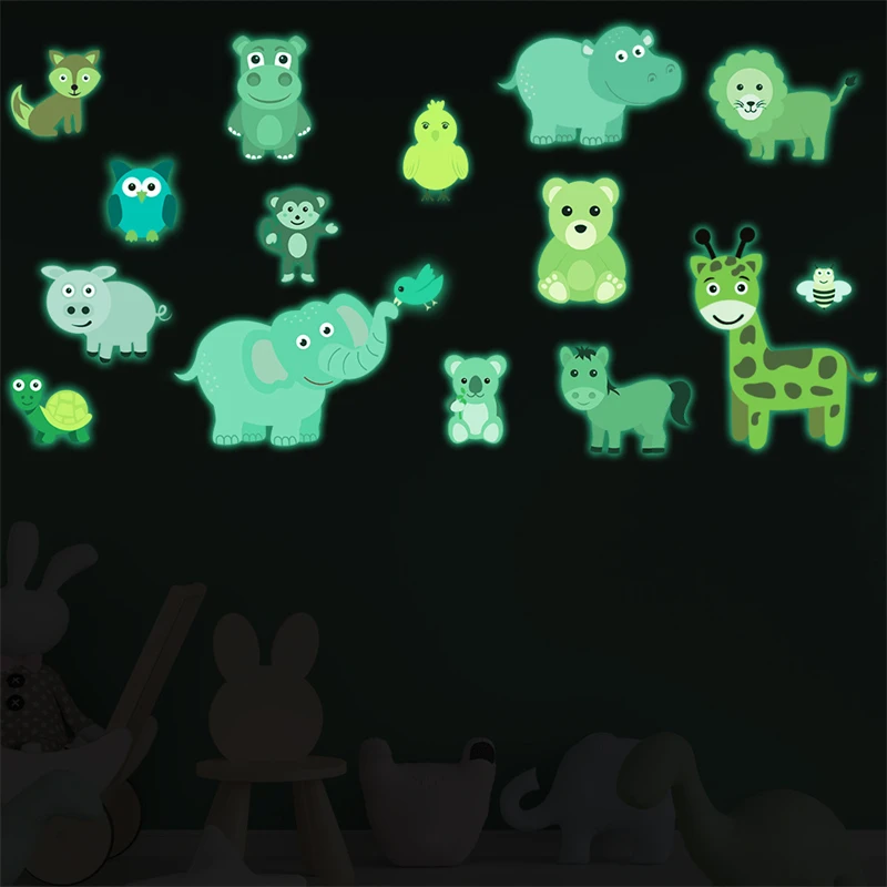 Blue Ocean Fish Animals Zoo Robot Luminous Wall Stickers Home Decor Glow In Dark Fluorescent Decals for Baby Kids Room Nursery