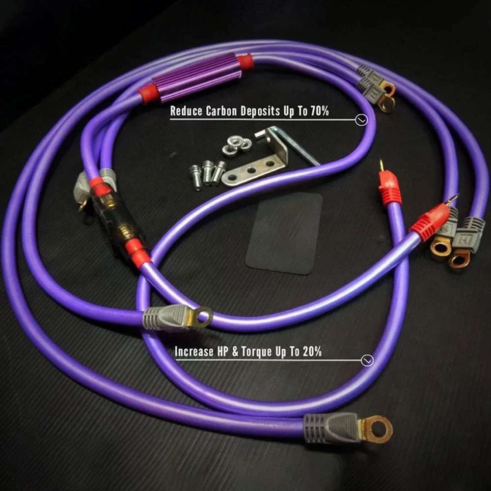 Universal Car Grounding Cable Voltage Stabilizer 15GA Alternator Cable with Safety Switch Grounding Nano Set Fuel Saver Parts